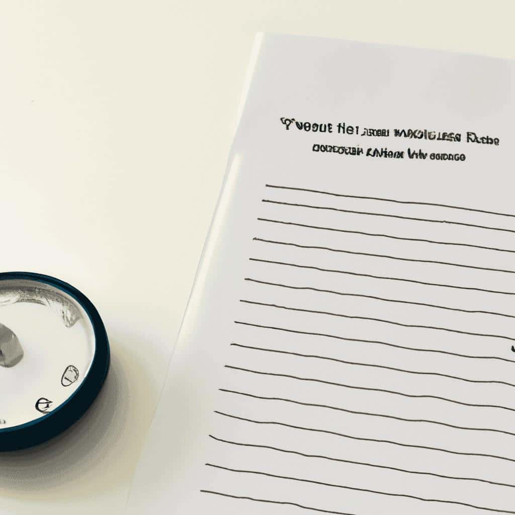 Magnifying glass on lined paper, reading difficult text.